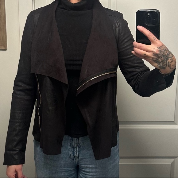 Black Tape Asymmetrical Faux Leather Jacket - Picture 4 of 6